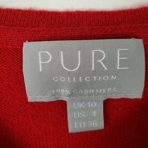 Pure Collection Red Cashmere Pullover Sweater Long Sleeve Womens Size 4 - Picture 4 of 6